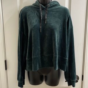Cute velvet green hoodie, perfect for the holidays!